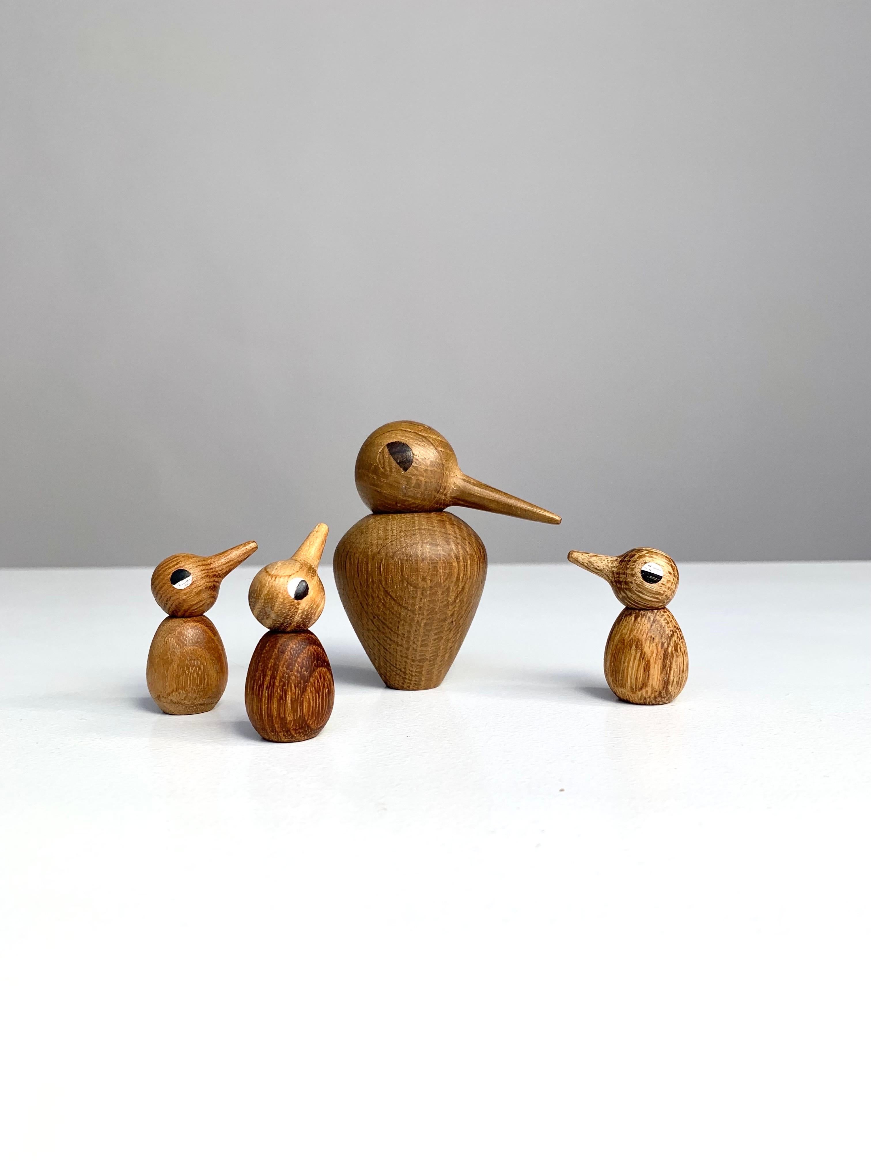 Rare bird family by Kristian Vedel, designed in 1959 for Torben Ørskov, Denmark.

This set was hand crafted in the 1960s, the baby birds are no longer in production. The larger bird is the medium sized bird of all three models ever produced and