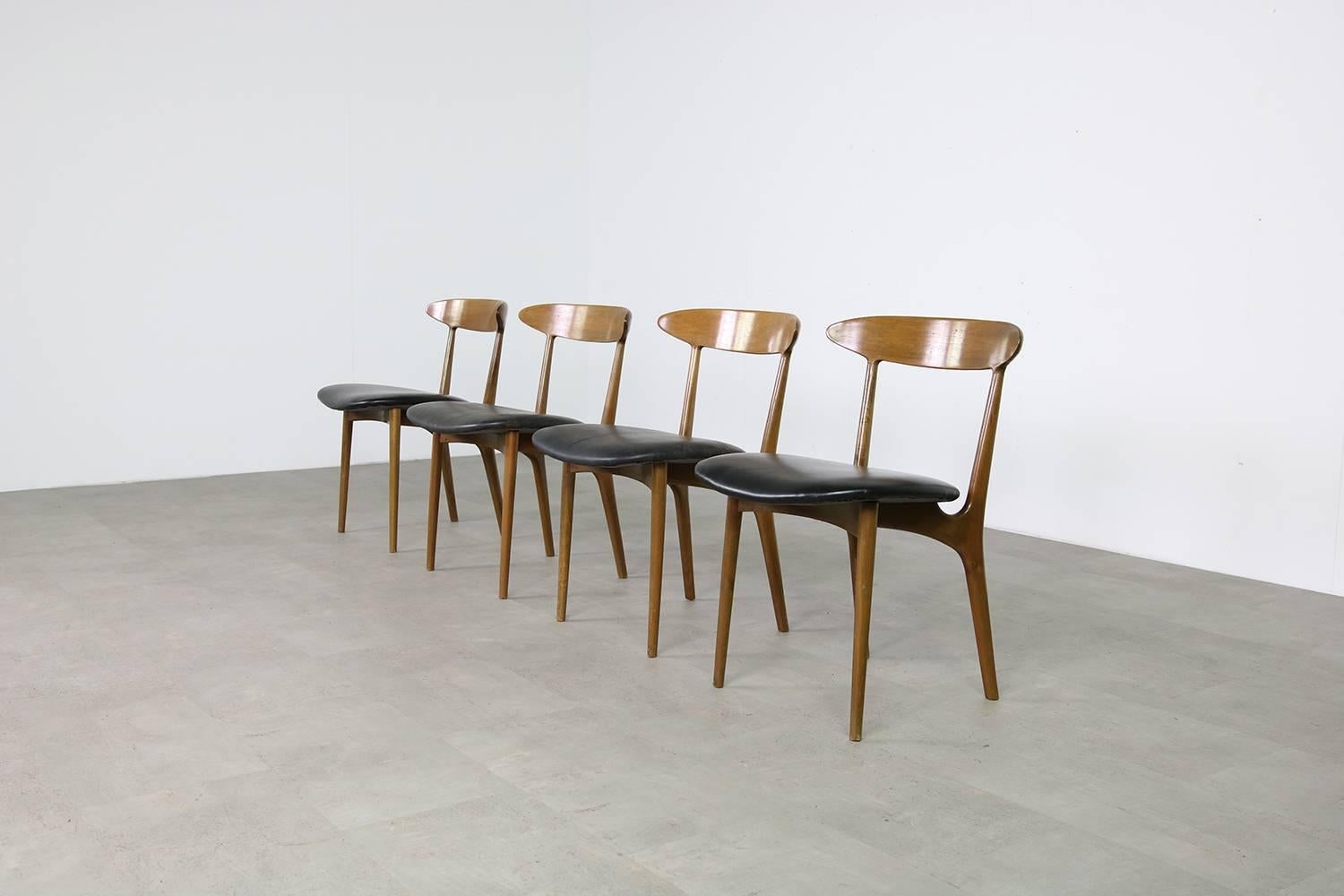 Set of Four Kurt Ostervig Vintage 1960s Organic Beechwood Leather Chairs For Sale 3