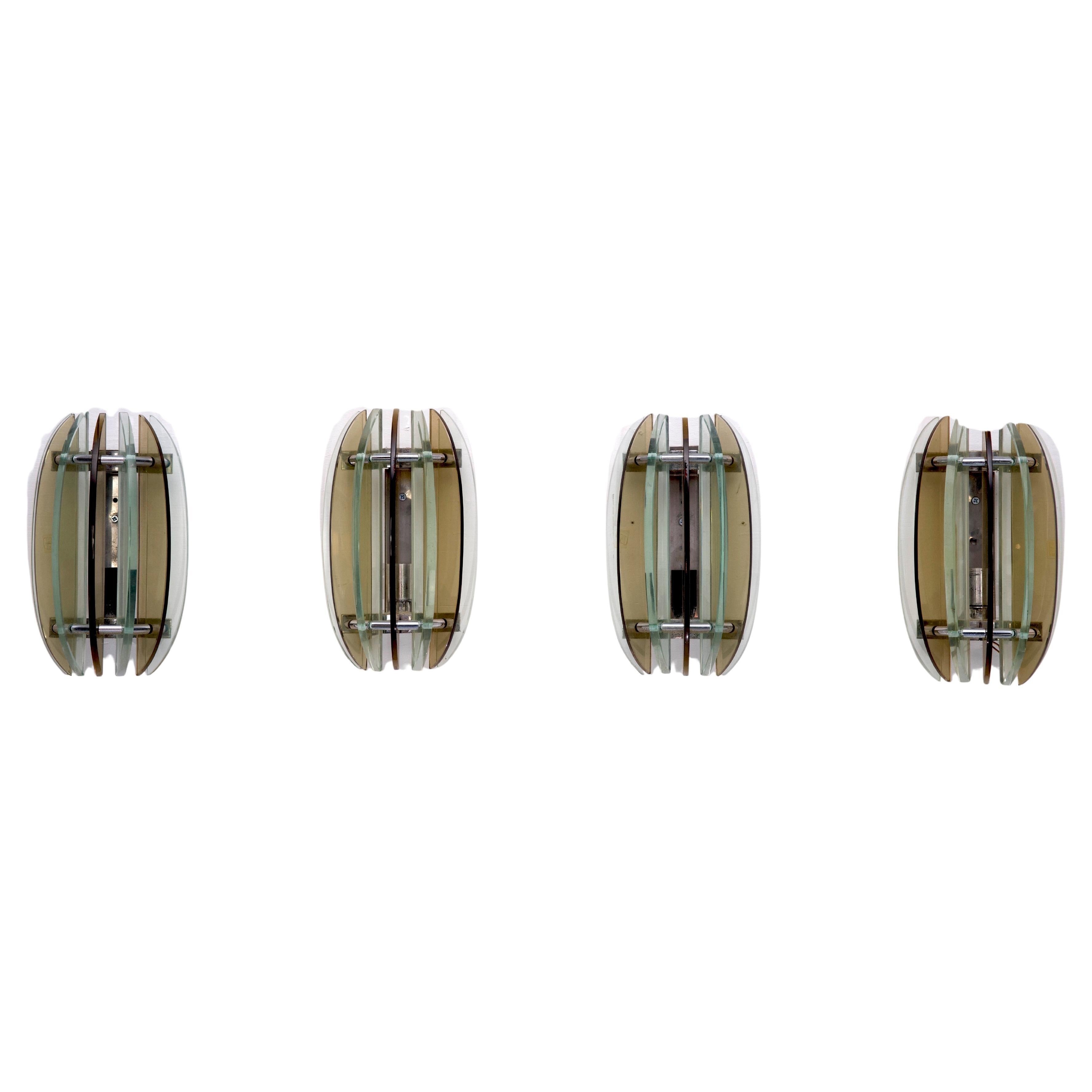 Ensemble de quatre appliques en verre épais étiqueté Veca, Italie, années 1960