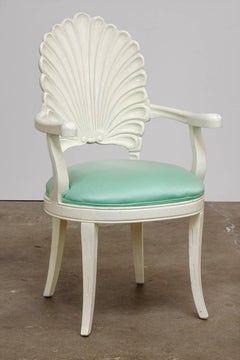 Set of Four Lacquered Venetian Grotto Shell Back Armchairs