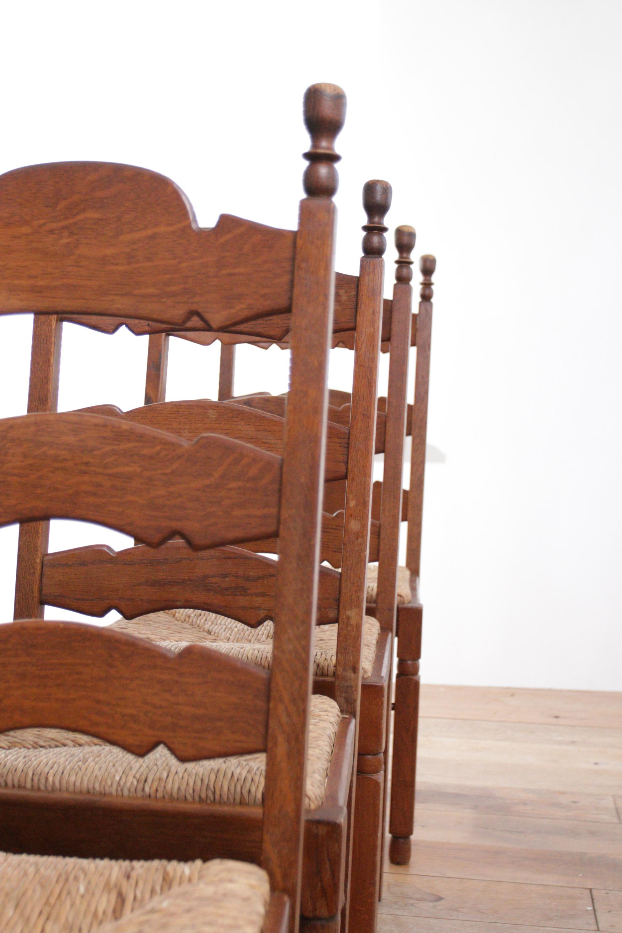  Set of Four Ladder Back Oak Rush Seat Dining Chairs For Sale 3