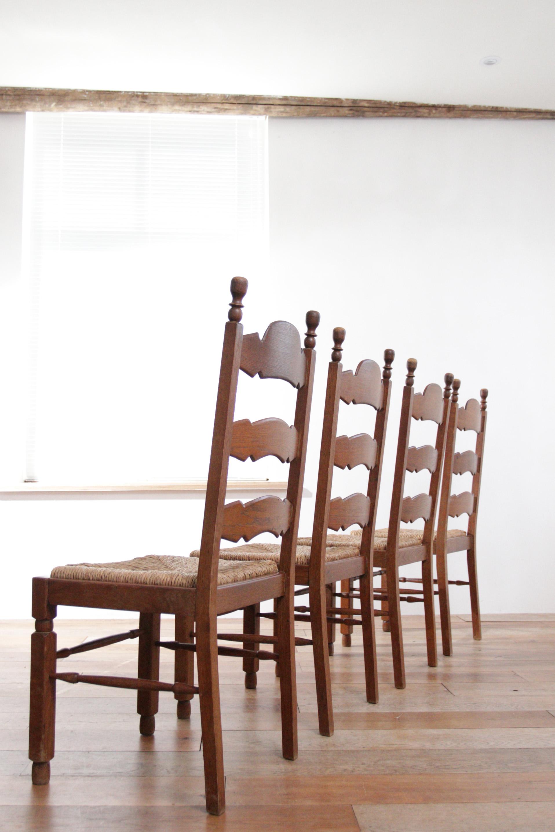  Set of Four Ladder Back Oak Rush Seat Dining Chairs For Sale 7