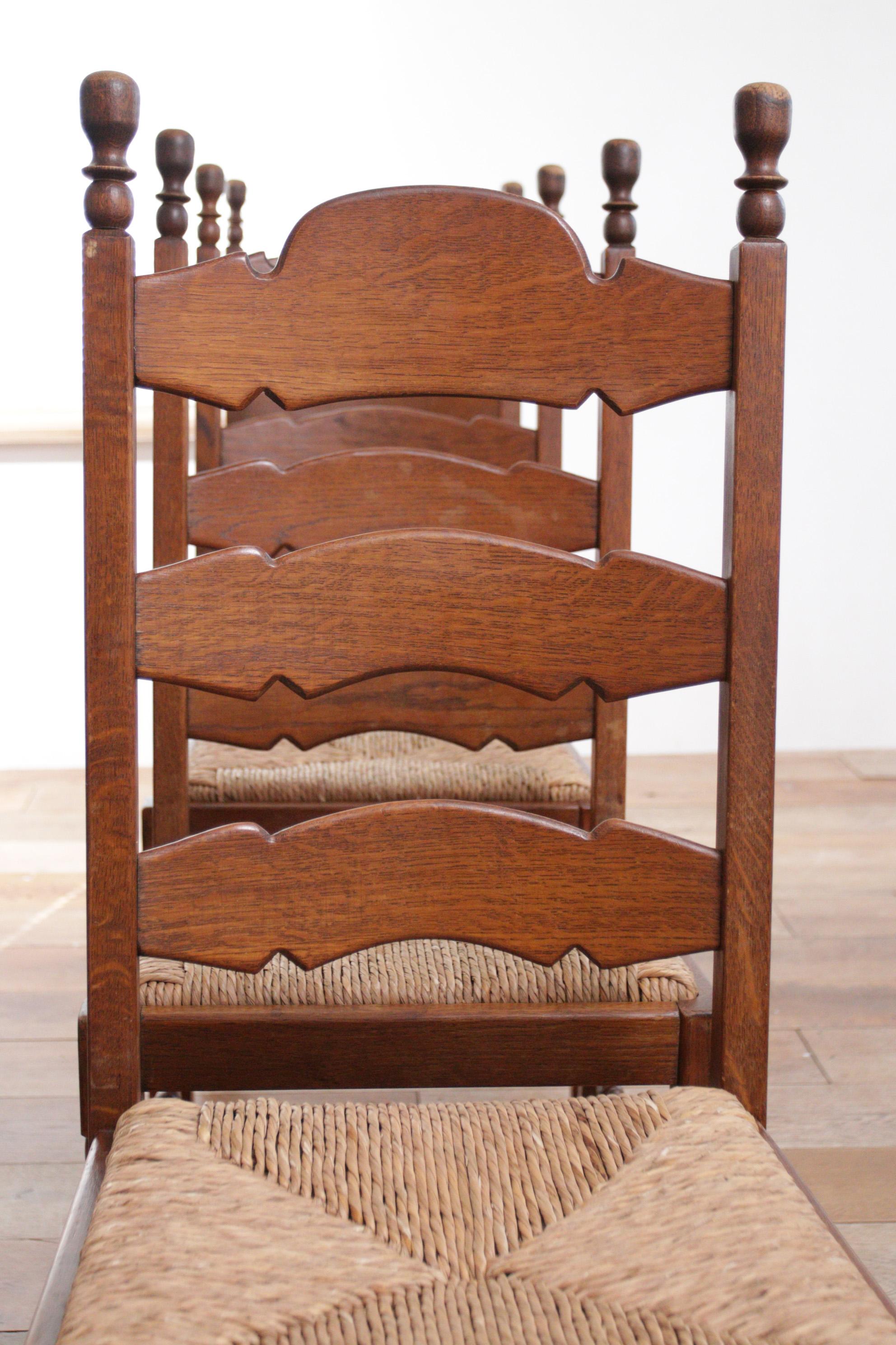  Set of Four Ladder Back Oak Rush Seat Dining Chairs For Sale 2