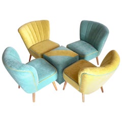 Set of Four Ladies Chairs with Footstool, 1960s