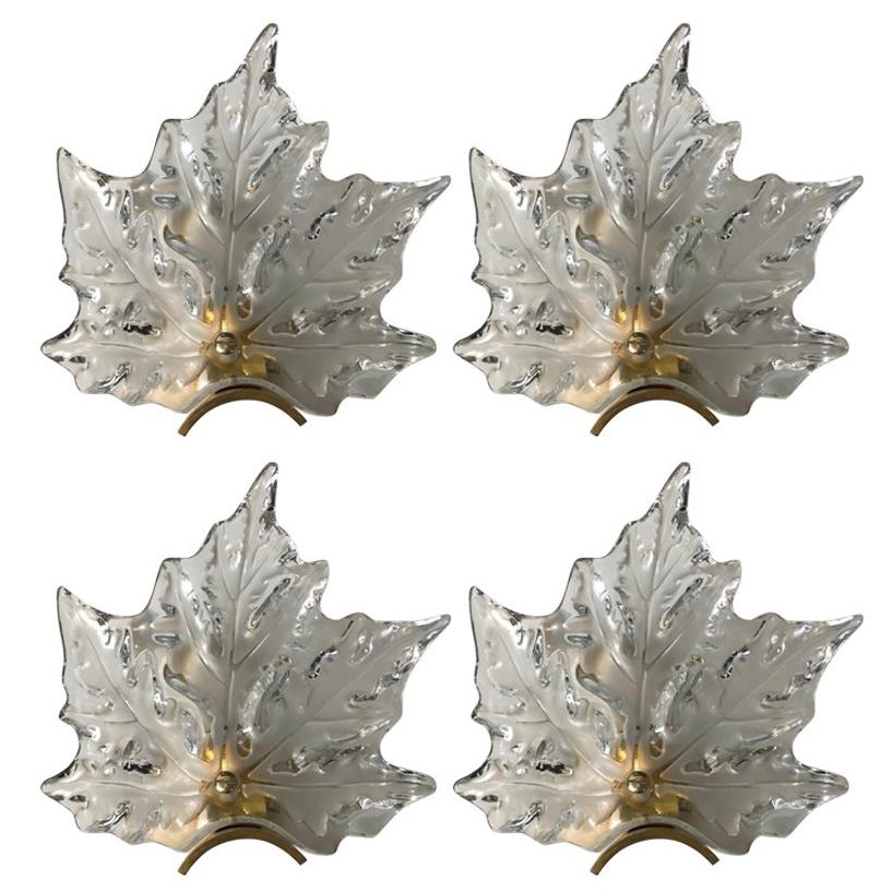 Set of Four Lalique Leaf Form Sconces