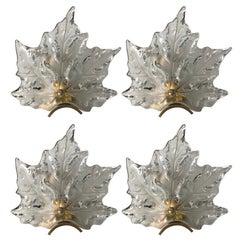 Set of Four Lalique Leaf Form Sconces