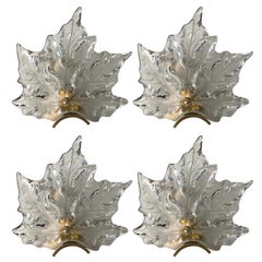 Set of Four Lalique Leaf Form Sconces