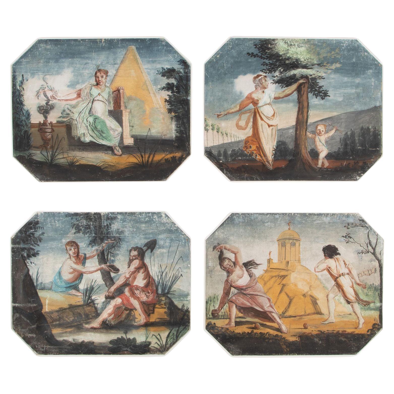 Set of Four Large 18th Century Neo-Classical Distemper Wall Panels