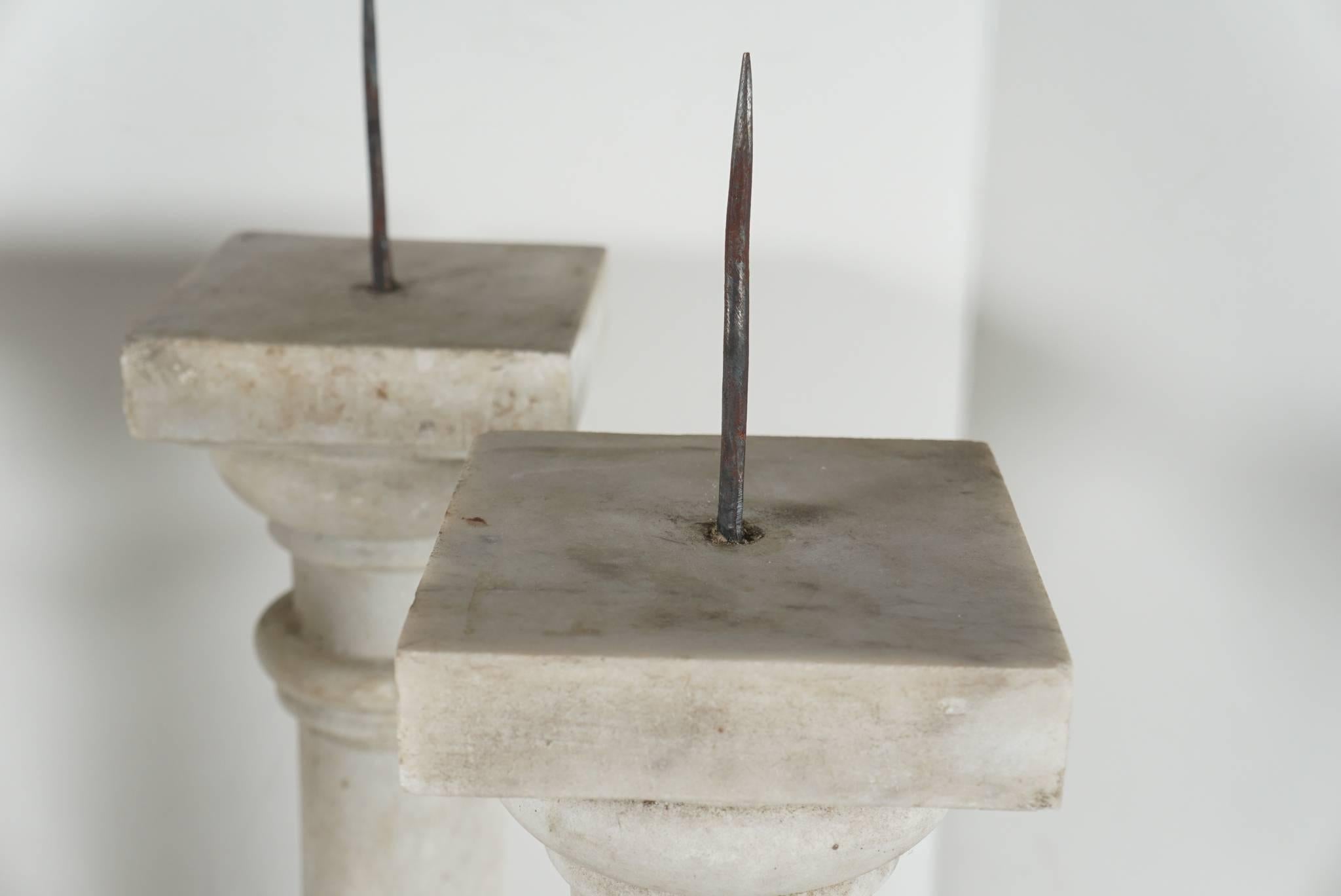 Set of Four Large 19th Century Carved Marble Pricket Candlesticks For Sale 1