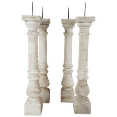 Set of Four Large 19th Century Carved Marble Pricket Candlesticks