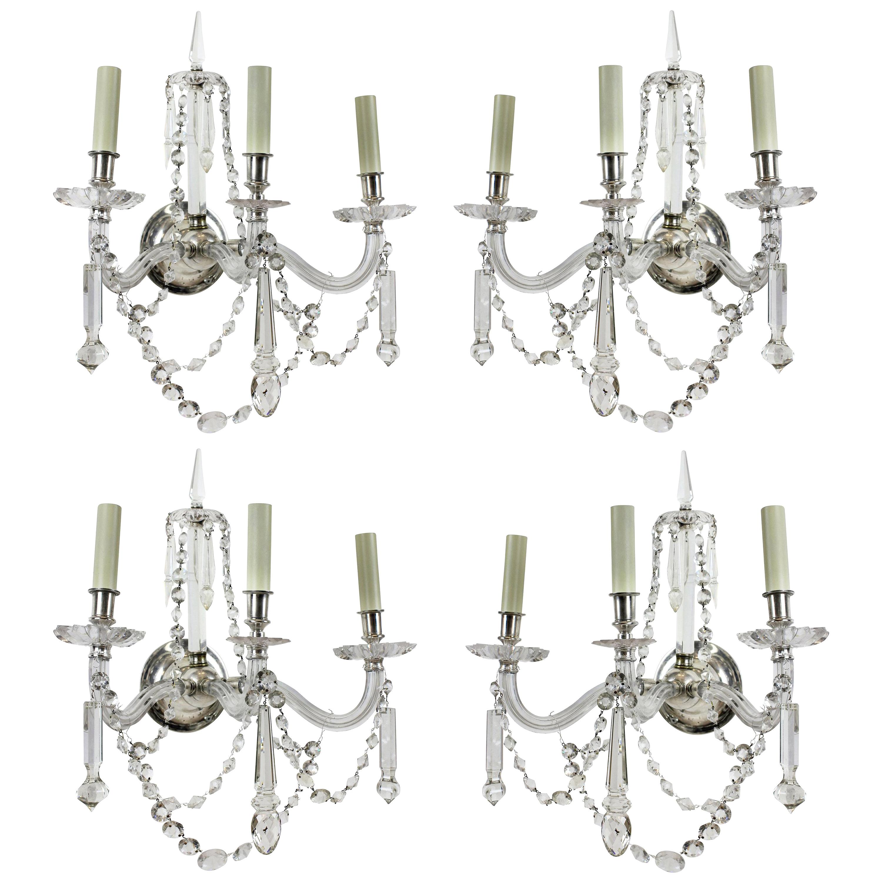 Set of Four Large 19th Century English Cut-Glass Wall Lights
