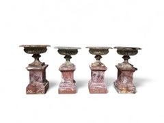 Set of Four Large 19th Century French Garden Urns in Cast Iron with Terracotta B