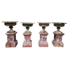 Set of Four Large 19th Century French Garden Urns in Cast Iron with Terracotta B