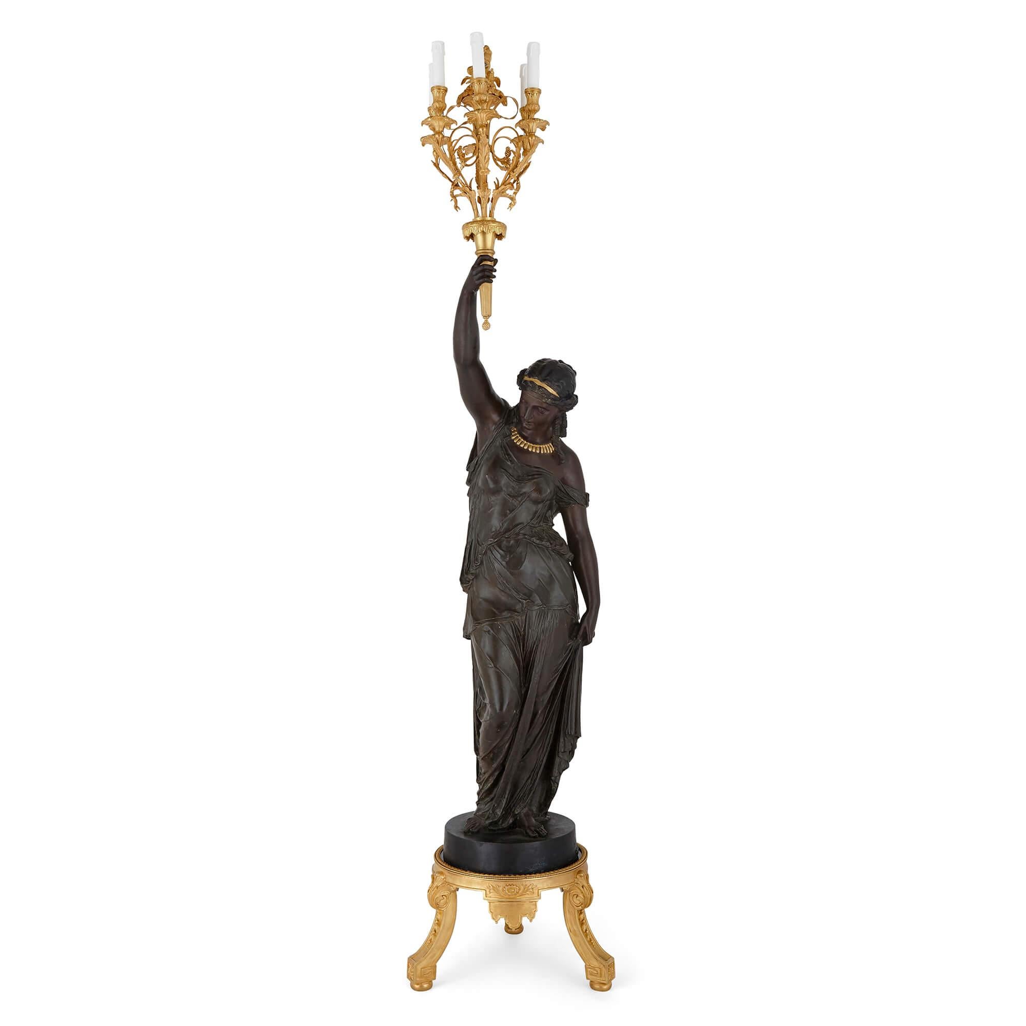 Neoclassical Set of Four Large Academic Style Torchères Emblematic of the Continents For Sale