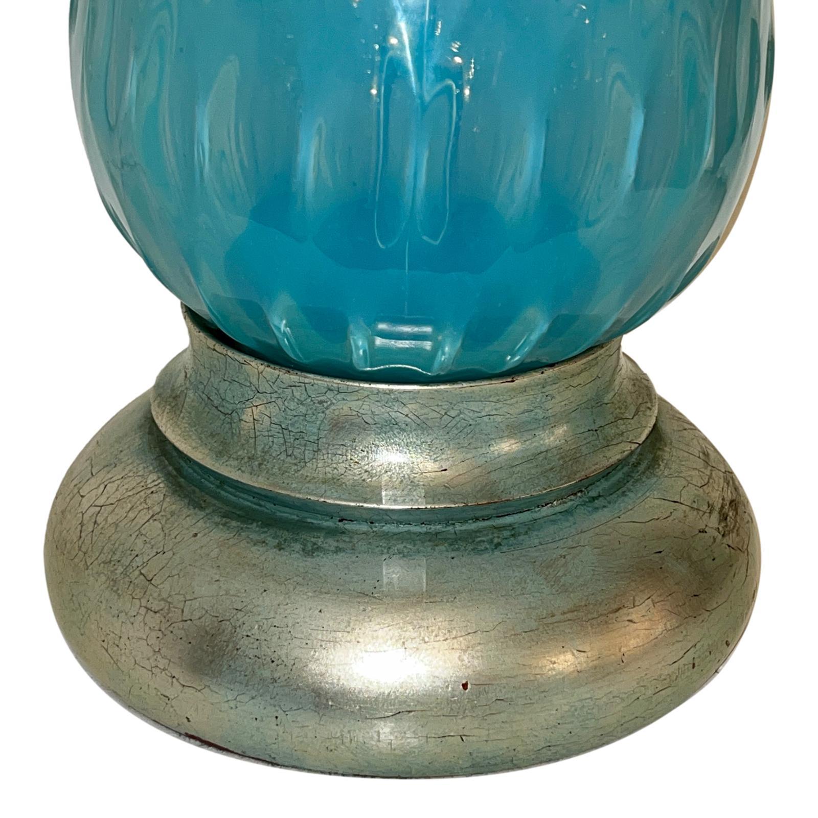 Set of Four Large Blue Murano Lamps, Sold per Pair In Good Condition For Sale In New York, NY