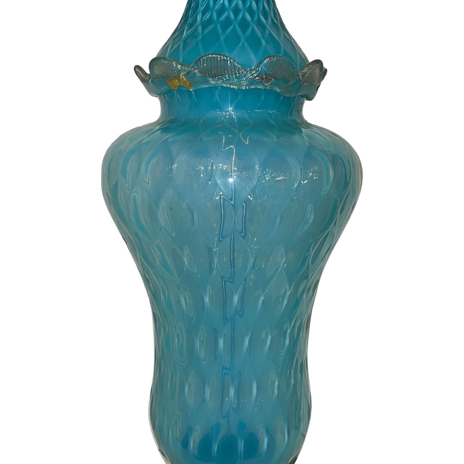 Mid-20th Century Set of Four Large Blue Murano Lamps, Sold per Pair For Sale