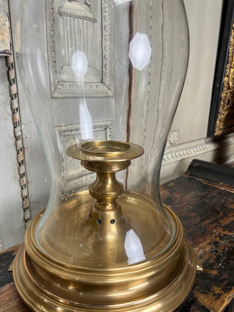 Set of Four Large Brass and Glass Hurricanes by Chapman at 1stDibs