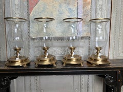 Set of Four Large Brass and Glass Hurricanes by Chapman