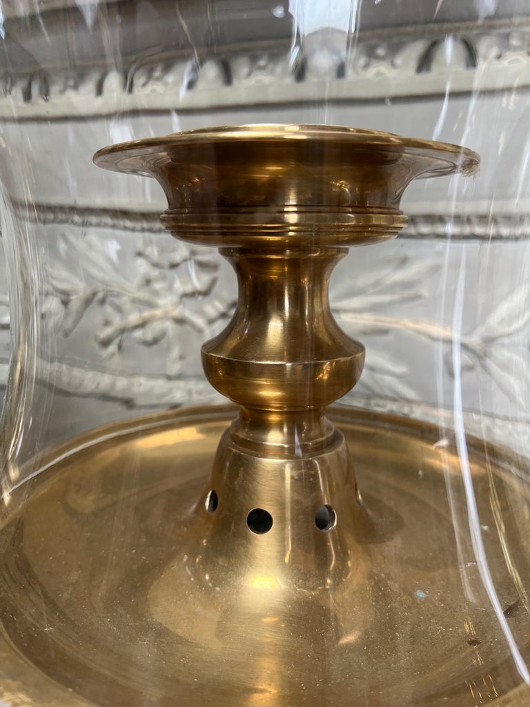 Set of Four Large Brass and Glass Hurricanes by Chapman at 1stDibs