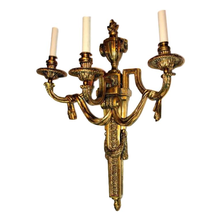 Set of Four Large Bronze Sconces In Good Condition For Sale In New York, NY