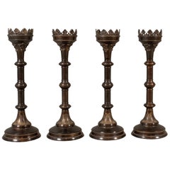 Vintage Set of Four Large Candlesticks, Torcheres, Victorian Taste, Gothic Overtones