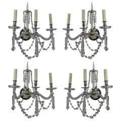 Set of Four Large English Cut-Glass Wall Lights