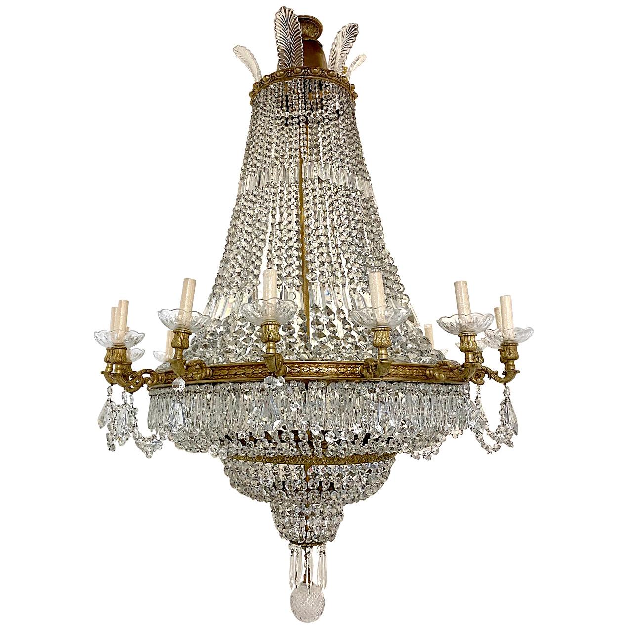 Set of Four Large French Bronze and Crystal Chandeliers, Sold Individually