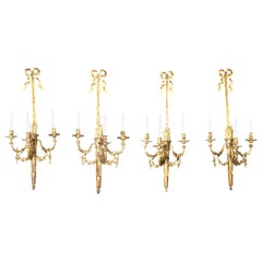 Set of Four Large French Ormolu Sconces, 19th Century