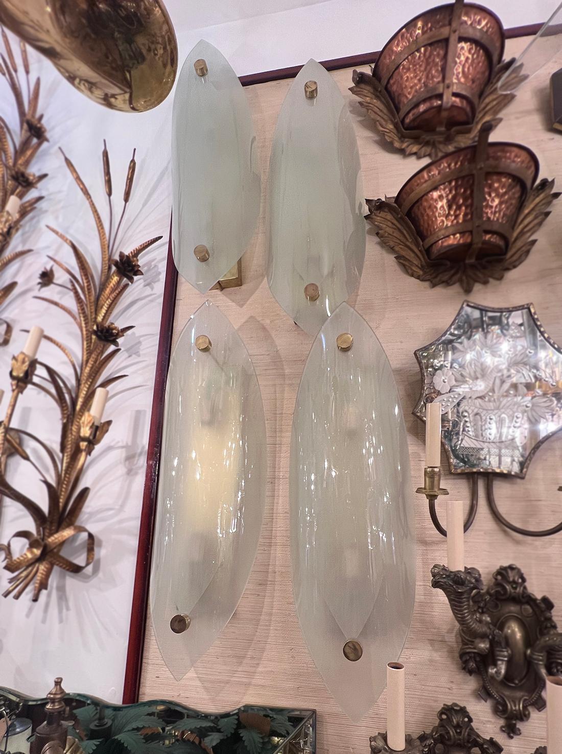 Set of Four Large Glass Moderne Sconces. Sold per pair. For Sale 1