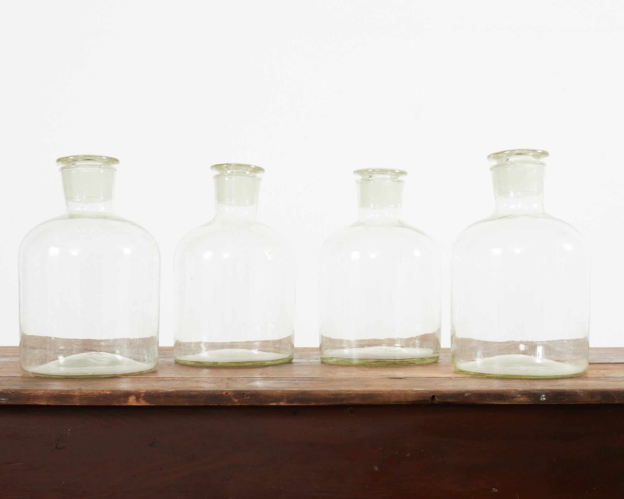 Hand-Crafted Set of Four Large Hand Blown French Pharmacy Apothecary Jars For Sale