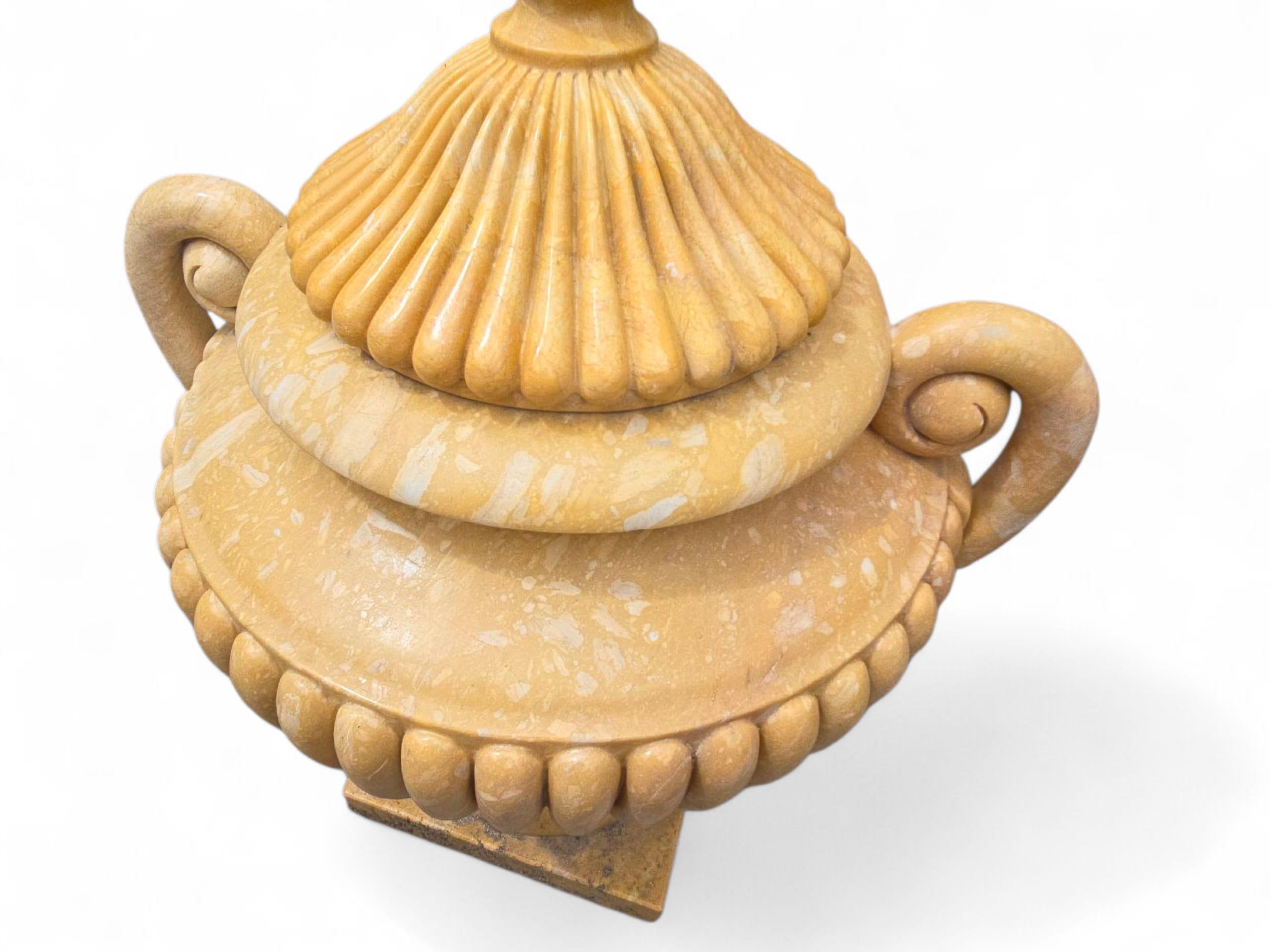 Late 20th Century Set of Four Large Italian Turned Marble Urns with Lids For Sale