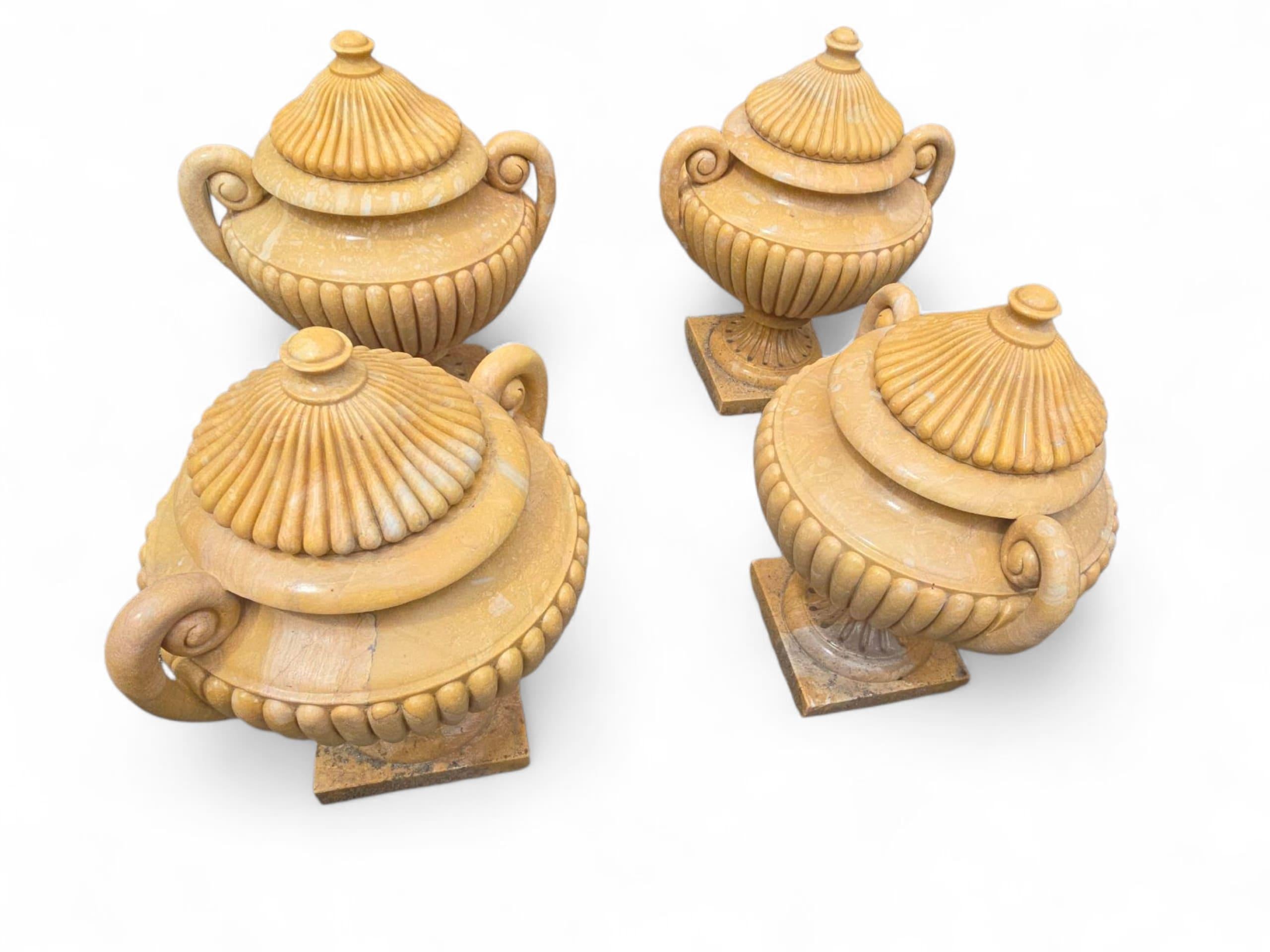 Set of Four Large Italian Turned Marble Urns with Lids For Sale 1