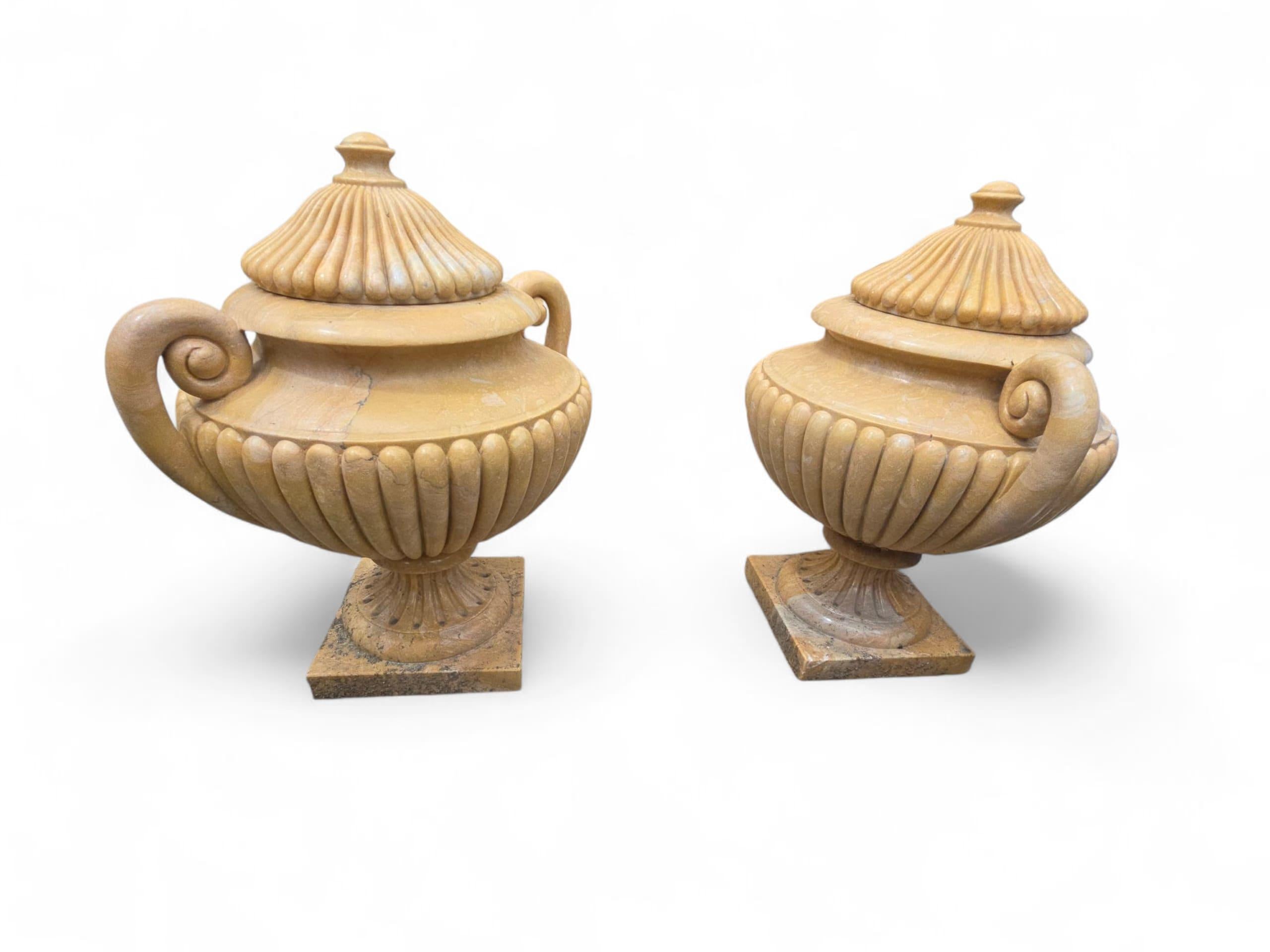 Set of Four Large Italian Turned Marble Urns with Lids For Sale 2