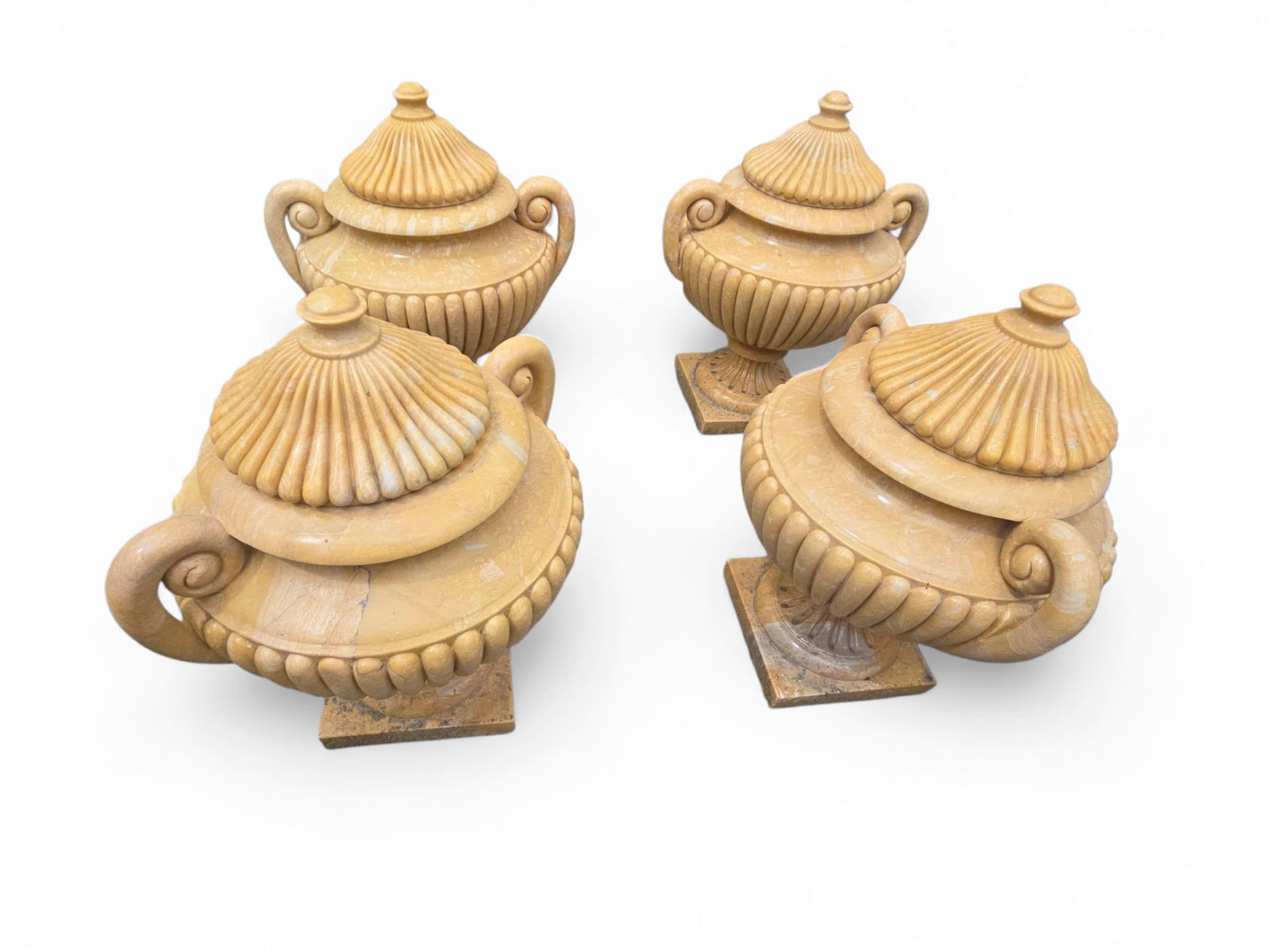 Set of Four Large Italian Turned Marble Urns with Lids For Sale 3