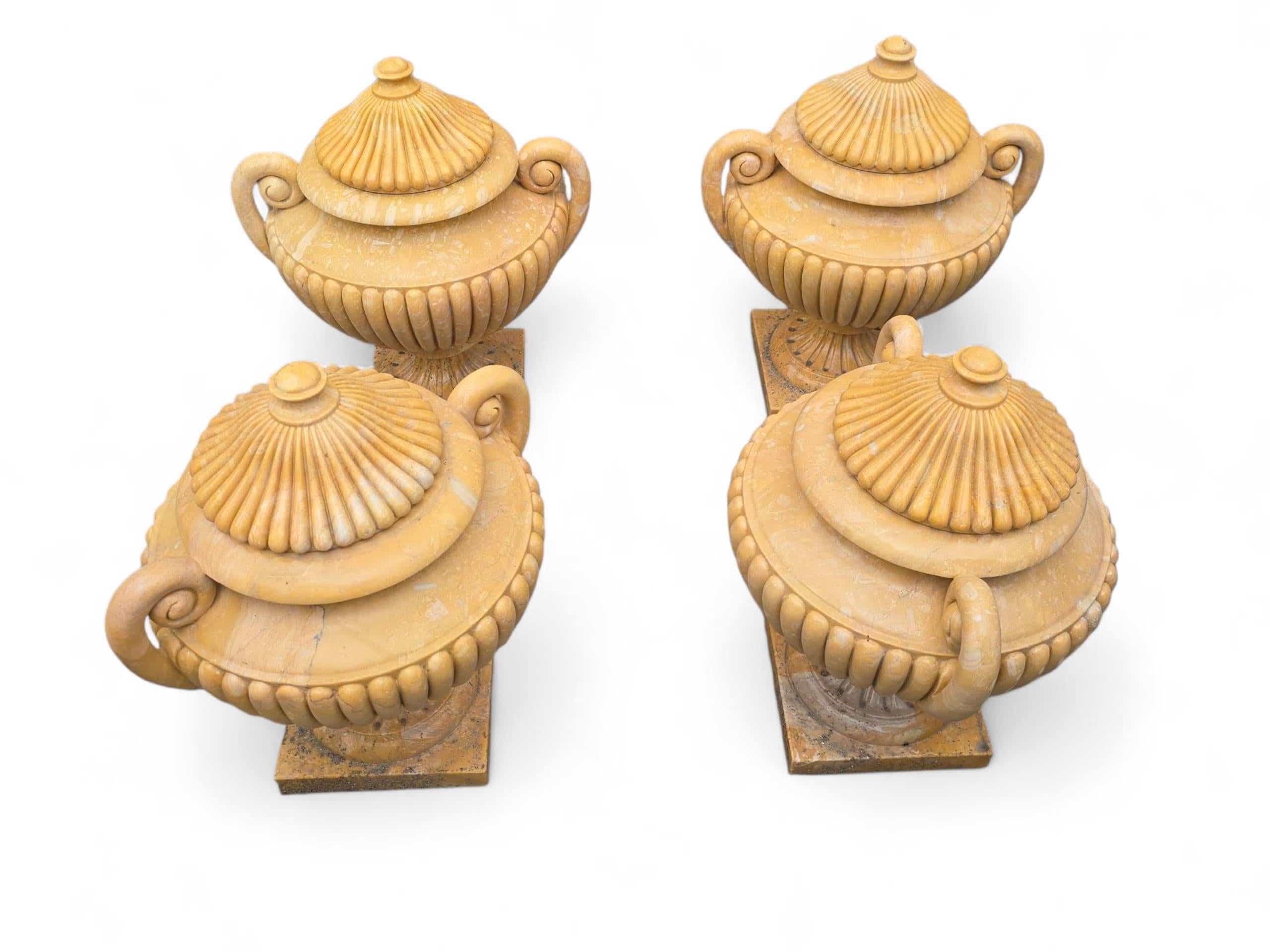 Set of Four Large Italian Turned Marble Urns with Lids For Sale 4