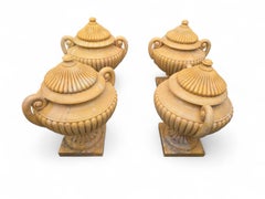 Set of Four Large Italian Turned Marble Urns with Lids