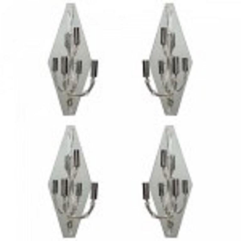 Mid-Century moderno Set di quattro grandi lampade da parete in vetro di Murano e specchio, Sconces Italy, 1950s in vendita