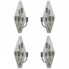Set of Four Large Murano Glass and Mirror Wall Lights, Sconces Italy, 1950s