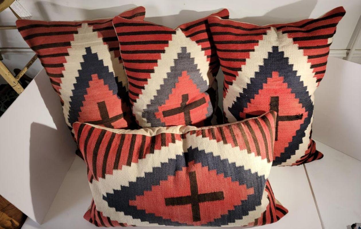 American Set of Four Large Navajo Indian Pillows with Cross Pattern For Sale