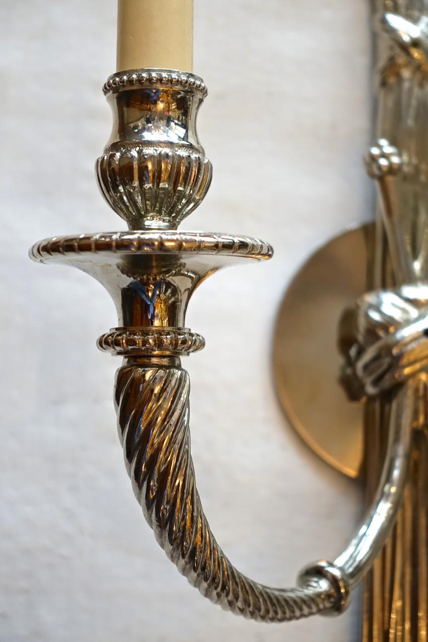 French Set of Large Nickel-Plated Neoclassic Sconces, Sold per Pair For Sale