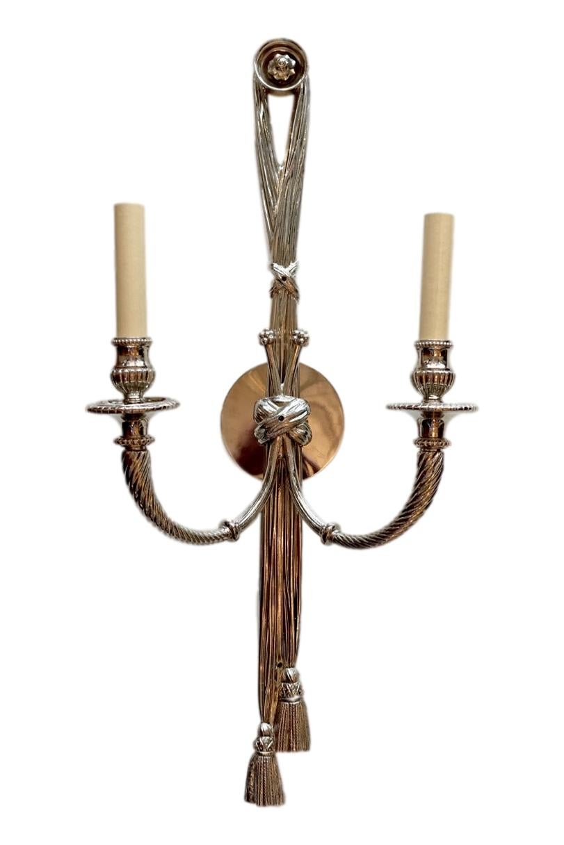 Set of Large Nickel-Plated Neoclassic Sconces, Sold per Pair In Good Condition For Sale In New York, NY