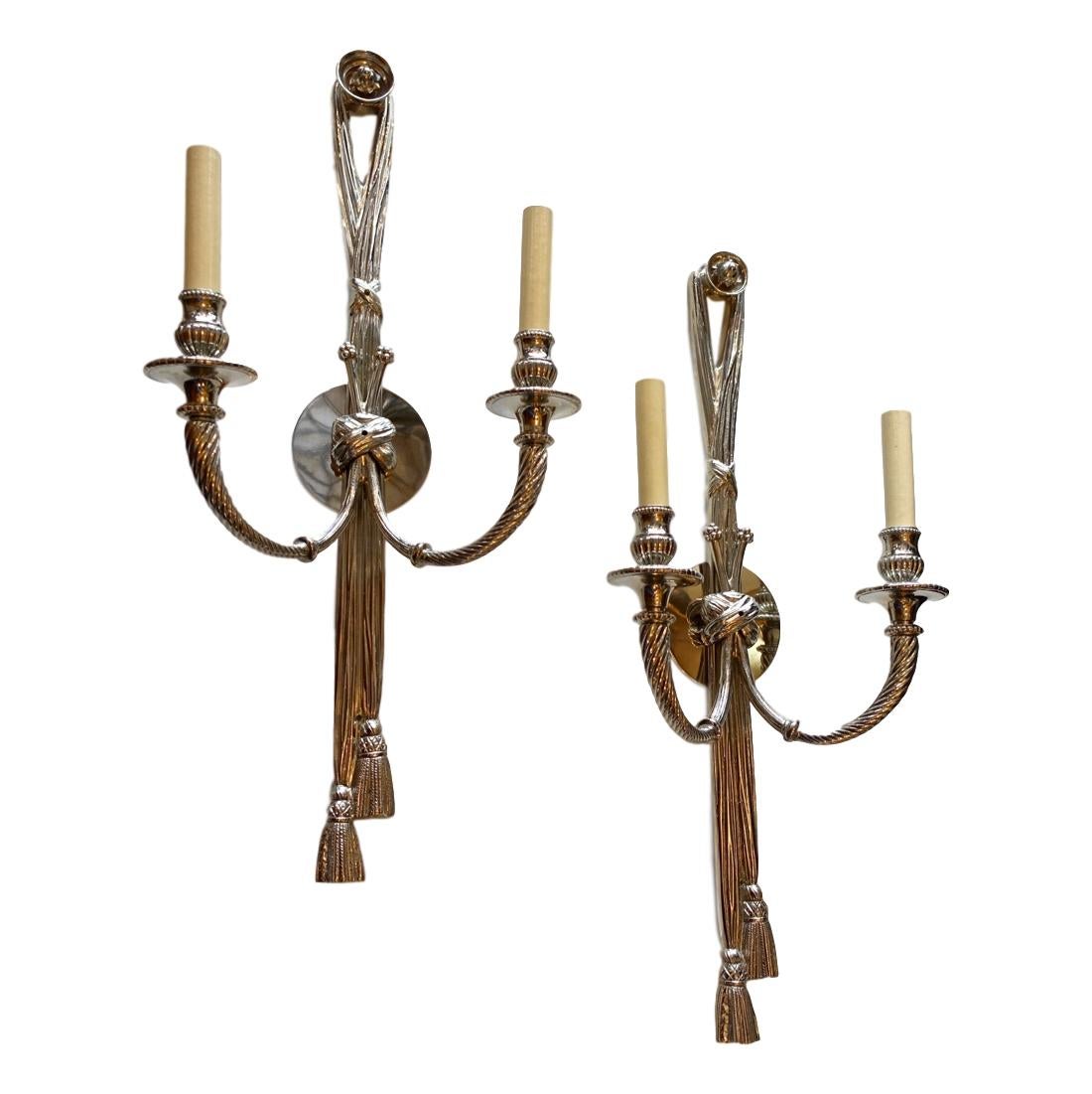 Mid-20th Century Set of Large Nickel-Plated Neoclassic Sconces, Sold per Pair For Sale
