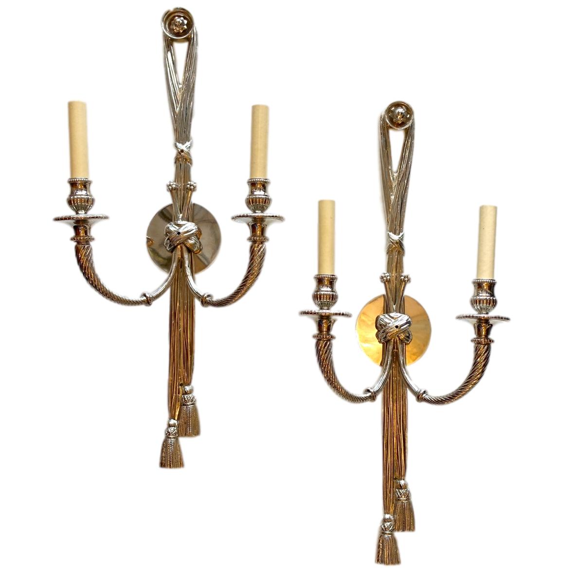 Set of Large Nickel-Plated Neoclassic Sconces, Sold per Pair