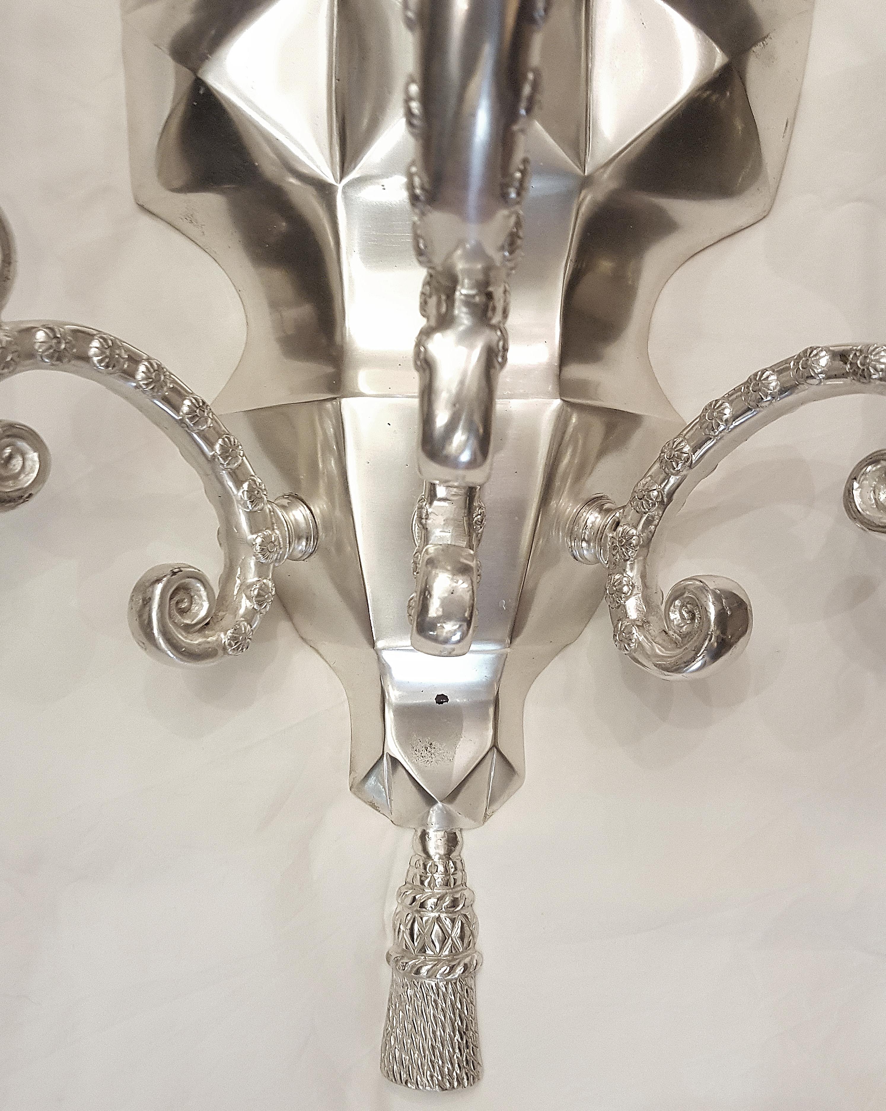 Mid-20th Century Set of Four Large Silver Plated Sconces, Sold Per Pair For Sale