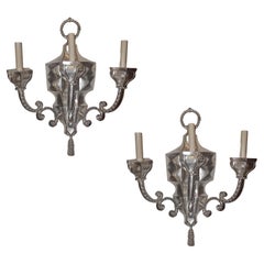 Set of Four Large Silver Plated Sconces, Sold Per Pair