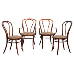 Set aus vier großen, schlanken Esszimmerstühlen aus Bugholz von Thonet