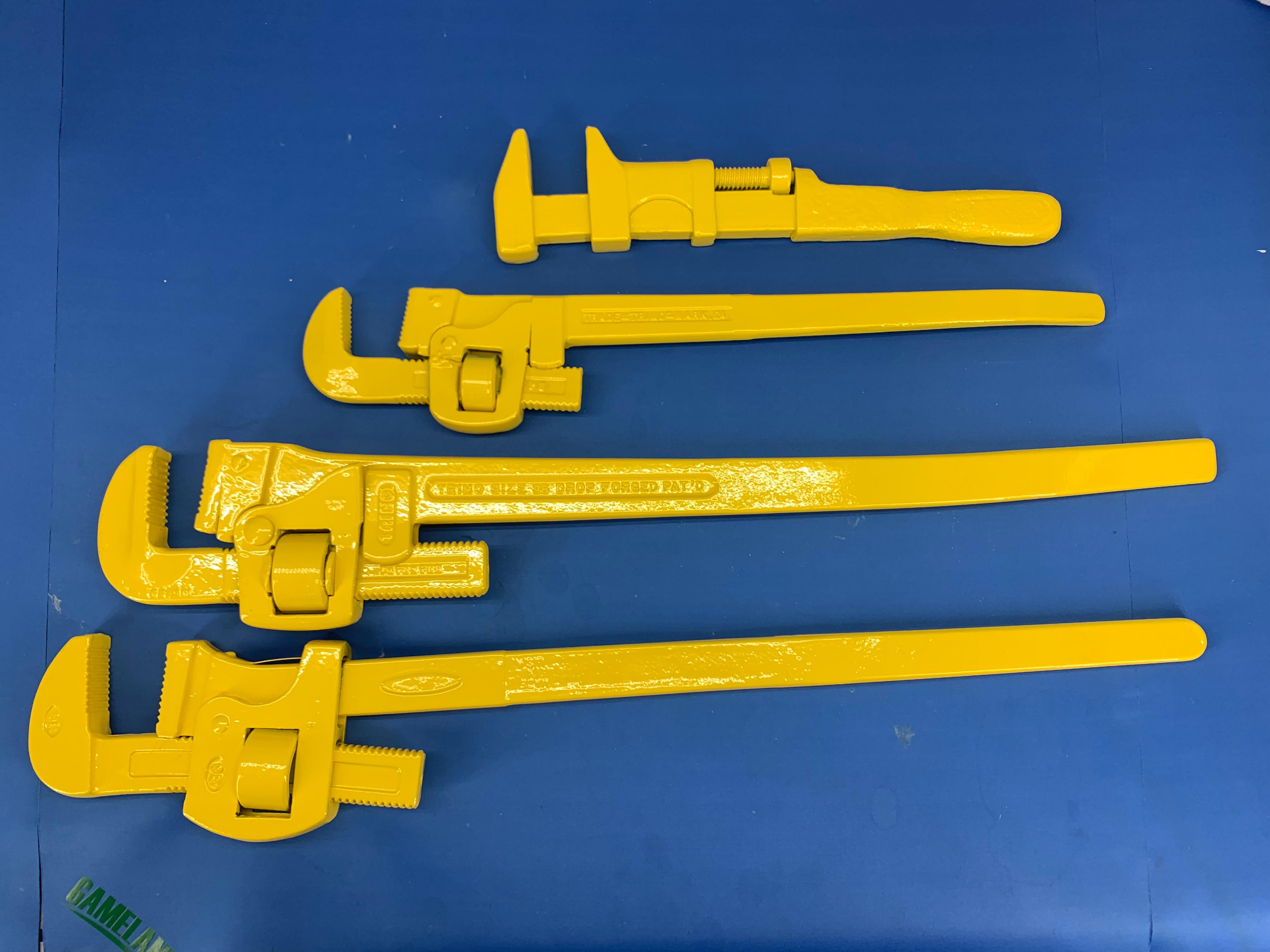 Set of Four Large Sunshine Yellow Powder-Coated Industrial Wrenches For Sale 3