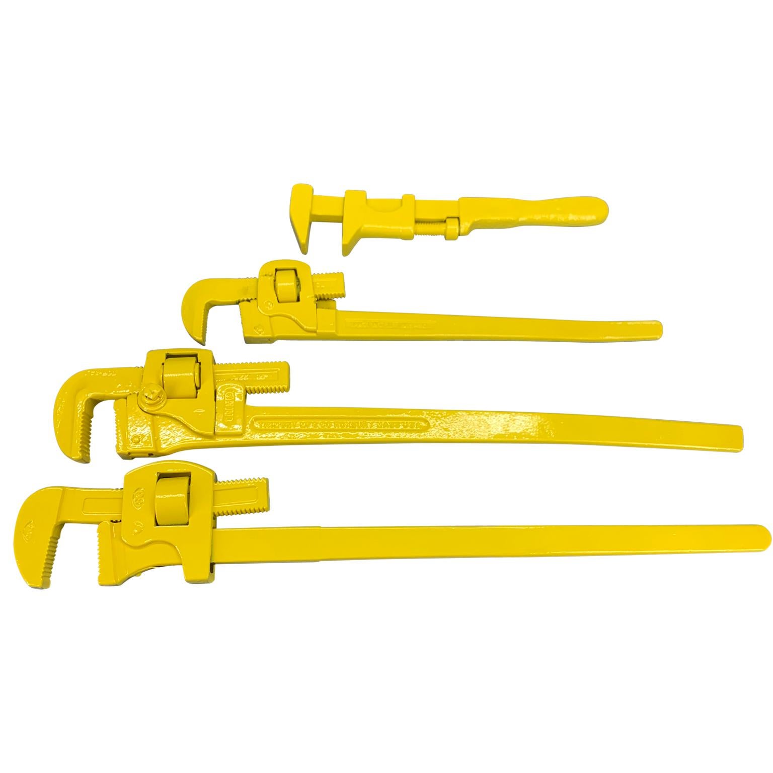 Metal Set of Four Large Sunshine Yellow Powder-Coated Industrial Wrenches For Sale