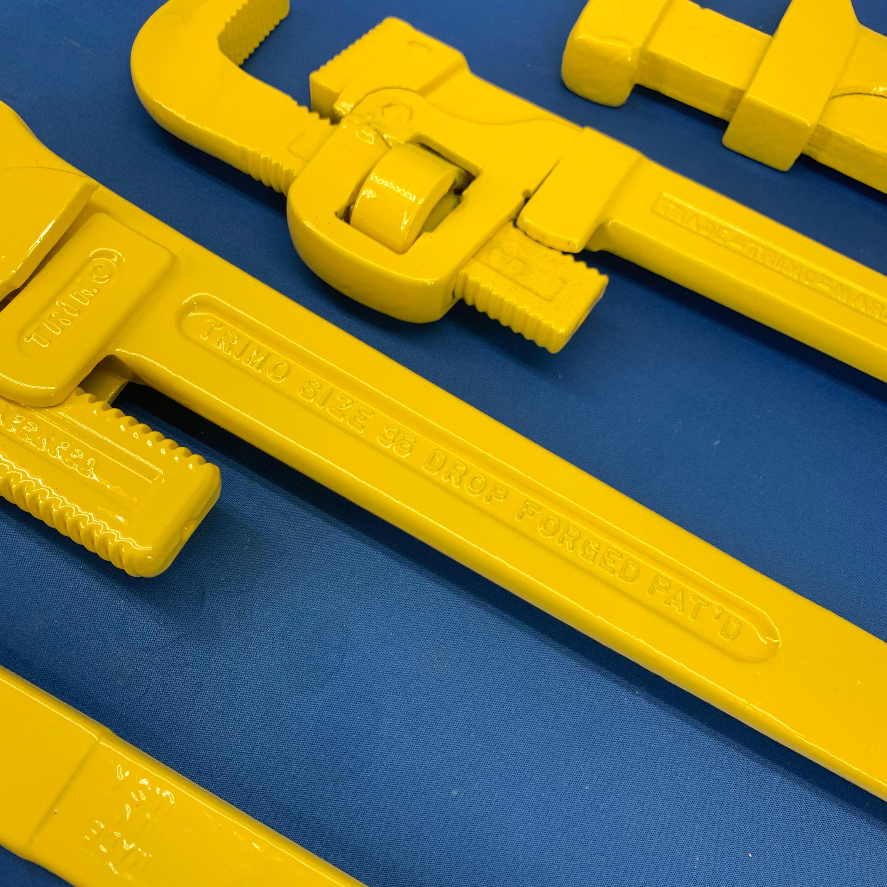 Set of Four Large Sunshine Yellow Powder-Coated Industrial Wrenches For Sale 2