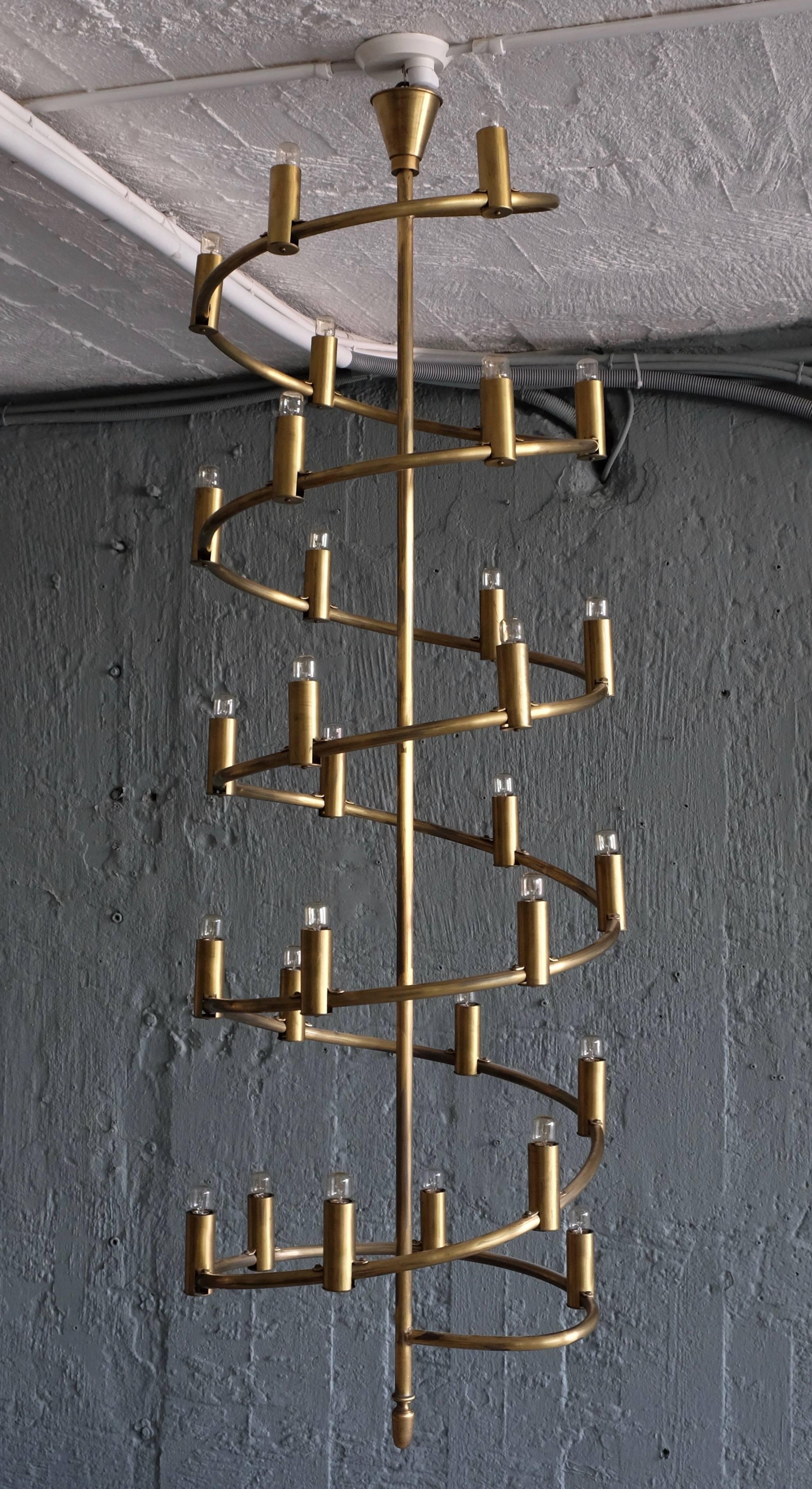 Mid-20th Century Rare pair of large Swedish brass Chandeliers, 1960s For Sale